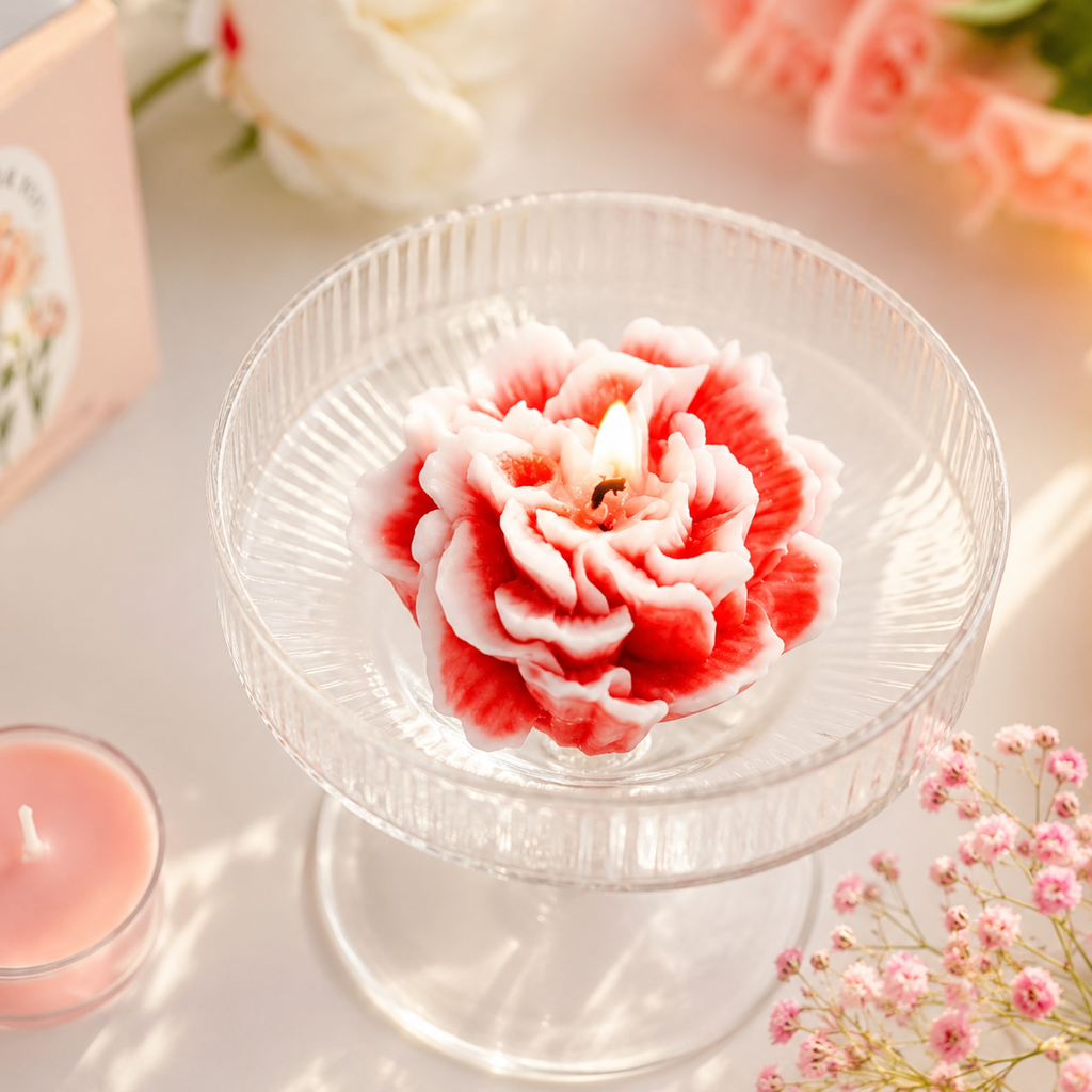 🌸 Handmade Flower Candle for Cozy Home Décor Handcrafted Carnation Bloom Design