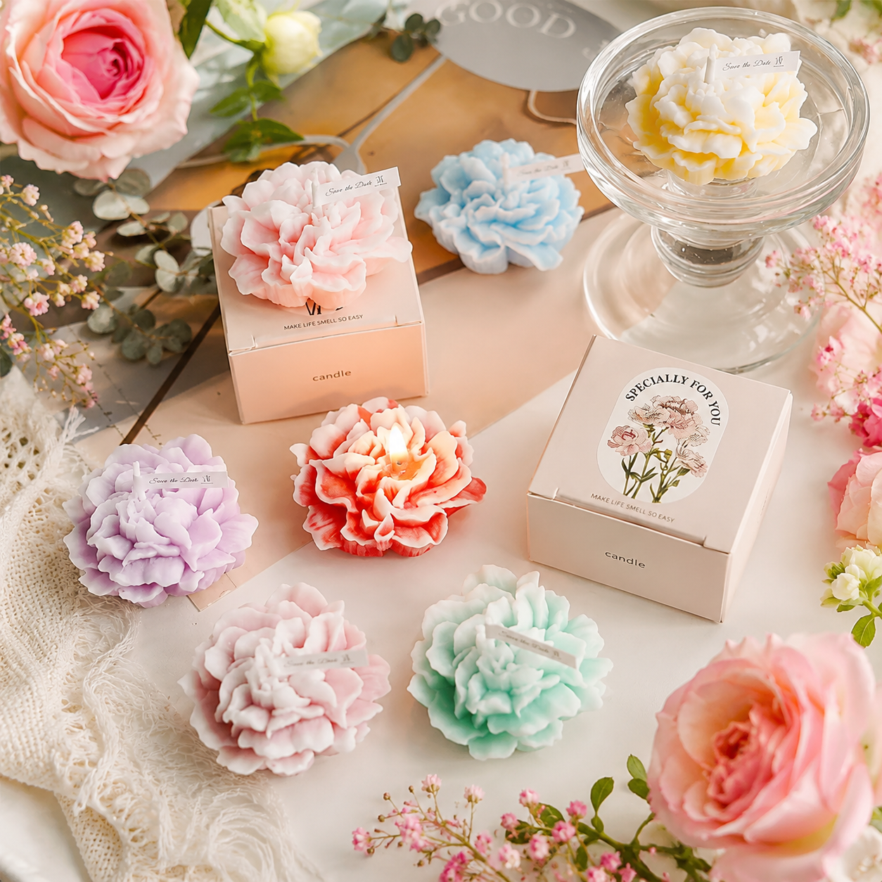 🌸 Handmade Flower Candle for Cozy Home Décor Handcrafted Carnation Bloom Design